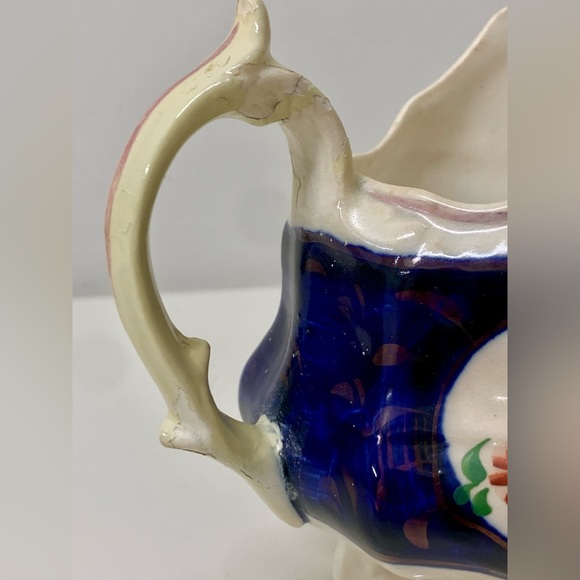 19th Century Vintage Gaudy Welsh Feather Pattern Thorn Handled Creamer Jug - Picture 5 of 16